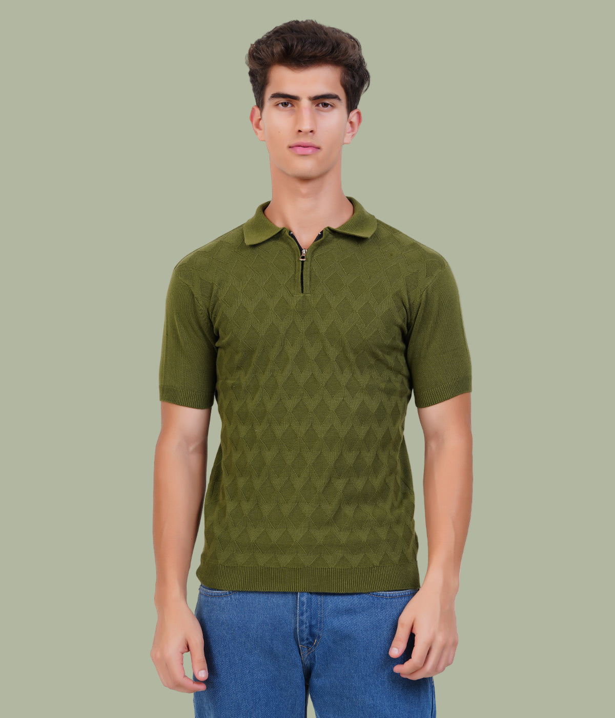 Men’s Knitted Cotton Polo T-Shirt – Old Money Style with Jacquard Texture